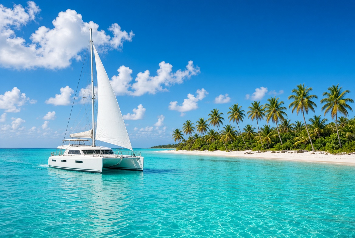 Catamaran on turquoise water