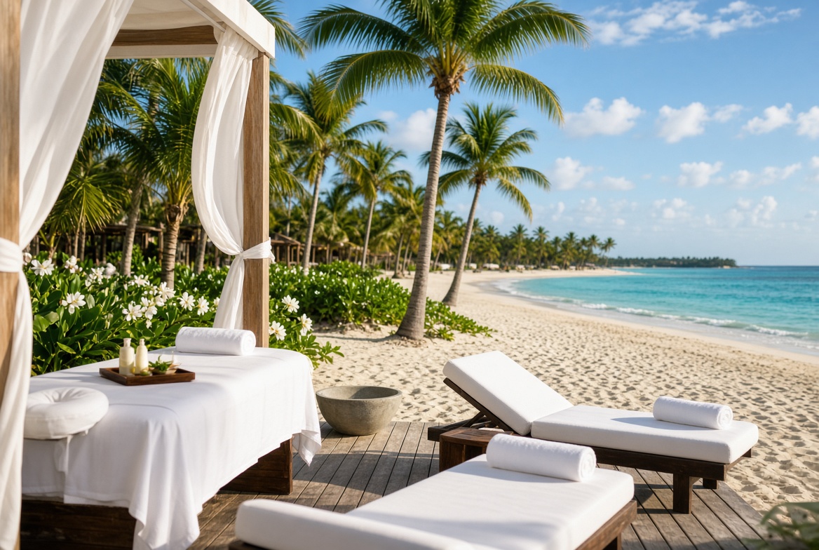 Beachside spa and massage setup